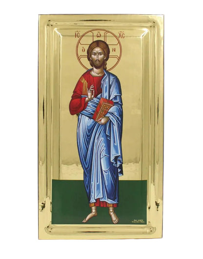 Jesus Christ Blessing handmade Greek Orthodox serigraphy icon on engraved wood - TheHolyArt