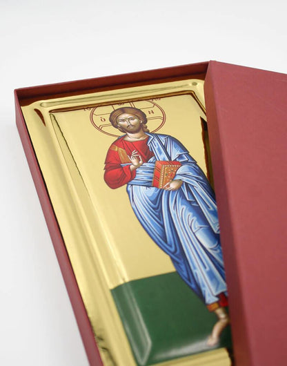 Jesus Christ Blessing handmade Greek Orthodox serigraphy icon on engraved wood - TheHolyArt