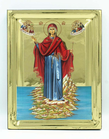 Virgin Mary Athonitissa handmade Greek Orthodox serigraphy icon on engraved wood - TheHolyArt