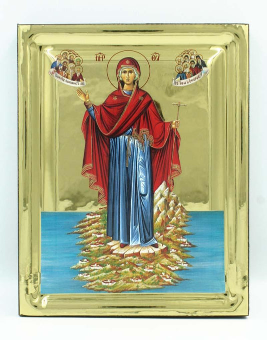 Virgin Mary Athonitissa handmade Greek Orthodox serigraphy icon on engraved wood - TheHolyArt