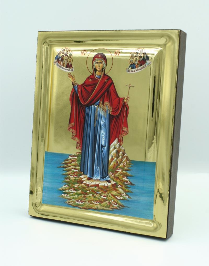 Virgin Mary Athonitissa handmade Greek Orthodox serigraphy icon on engraved wood - TheHolyArt
