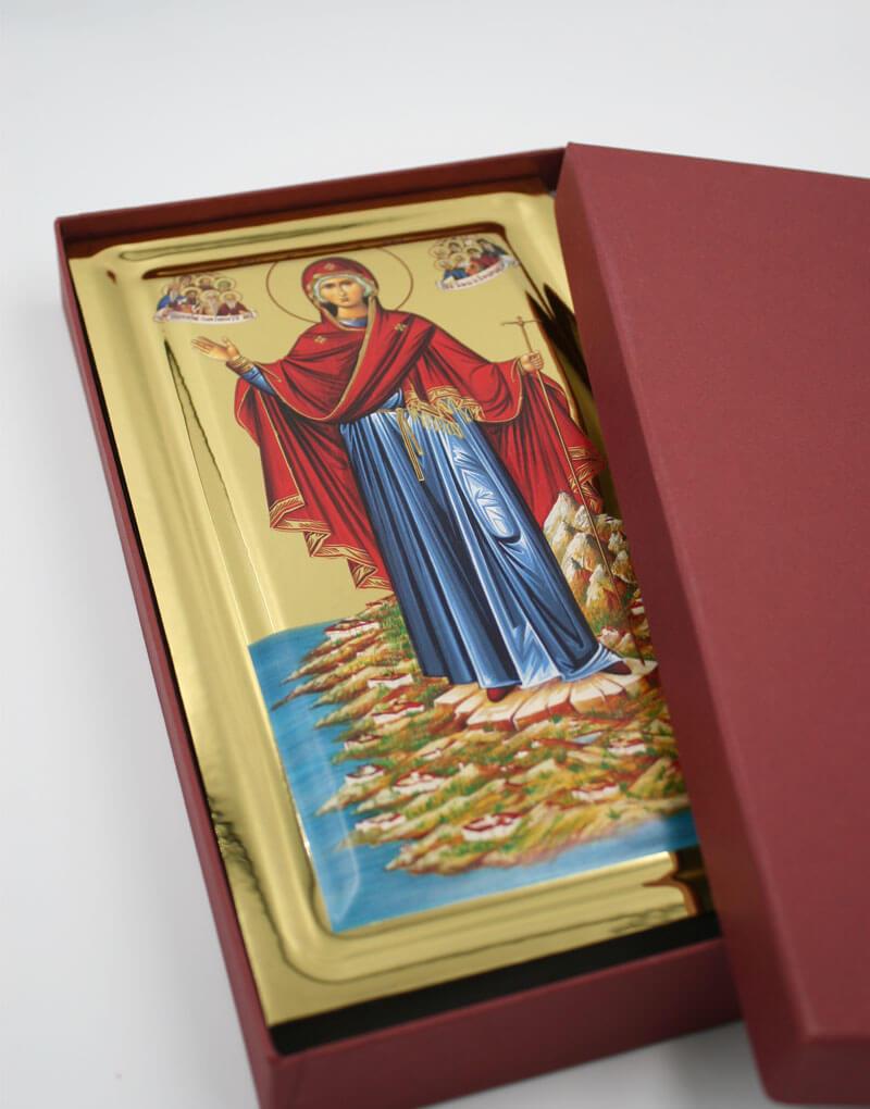 Virgin Mary Athonitissa handmade Greek Orthodox serigraphy icon on engraved wood - TheHolyArt