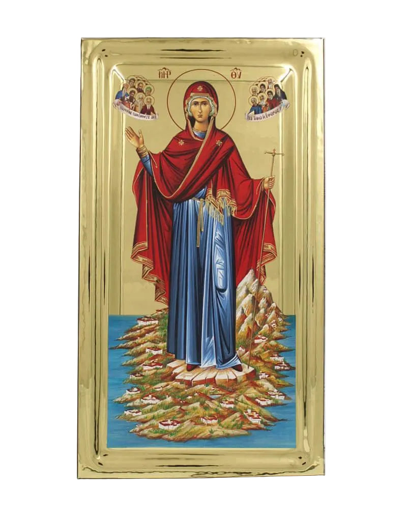 Virgin Mary Athonitissa handmade Greek Orthodox serigraphy icon on engraved wood - TheHolyArt