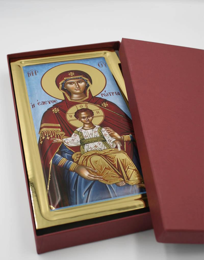 Virgin Mary Eleftherotria handmade Greek Orthodox serigraphy icon on engraved wood - TheHolyArt