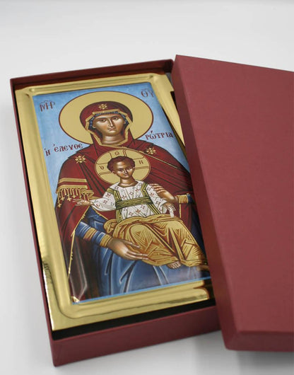Virgin Mary Eleftherotria handmade Greek Orthodox serigraphy icon on engraved wood - TheHolyArt