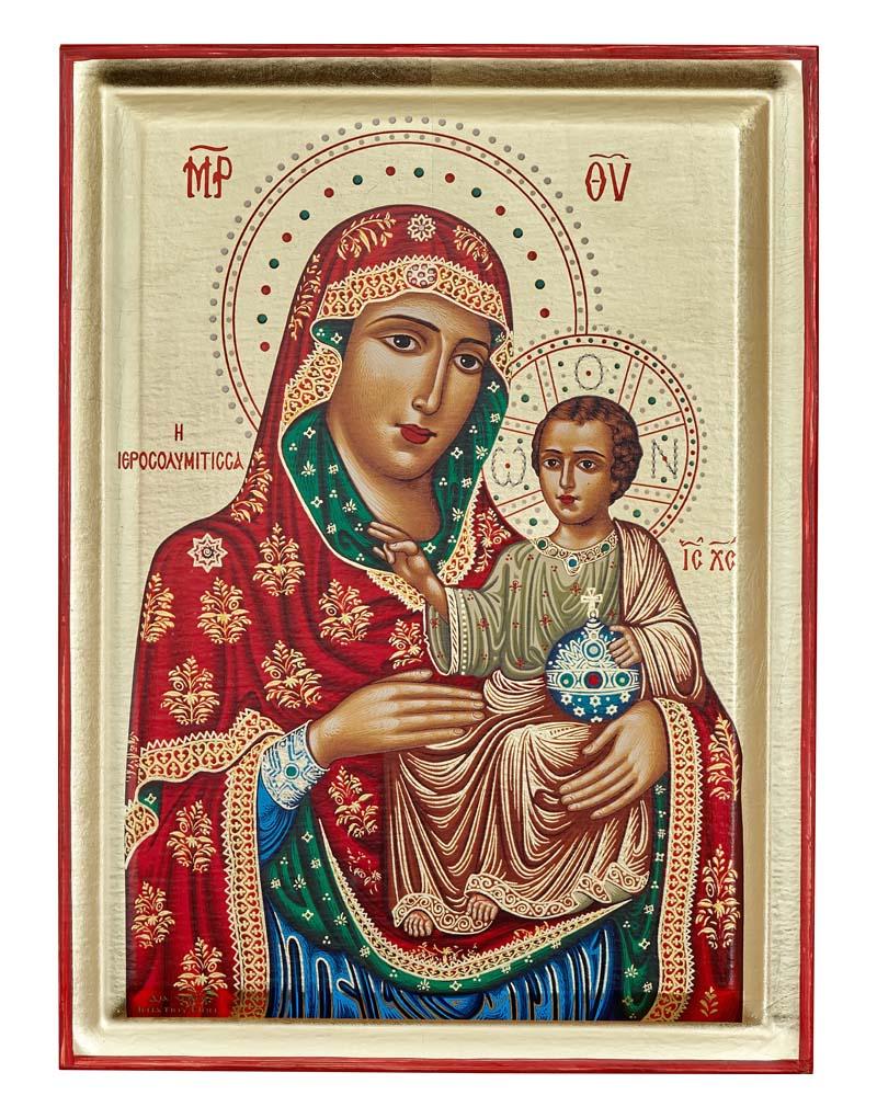Virgin Mary of Jerusalem Serigraphy Icon - Engraved Wood