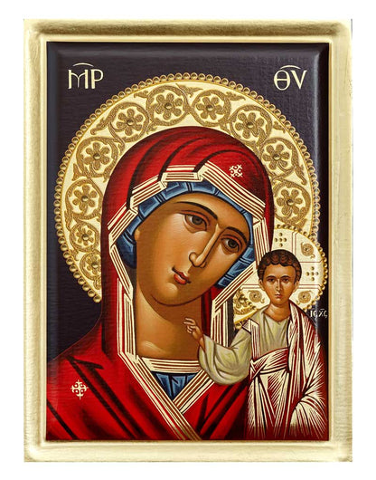 Virgin Mary of Kazan Serigraphy Icon - Engraved Wood
