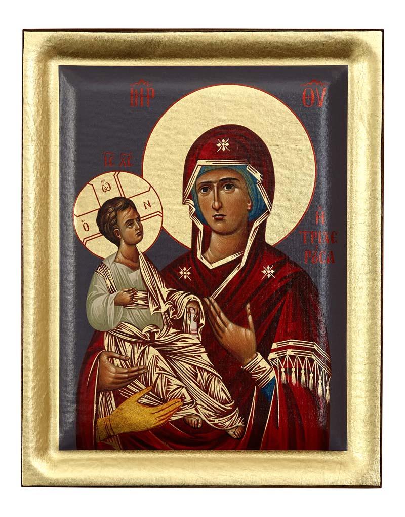 Virgin Mary Tricherousa Serigraphy Icon - Engraved Wood