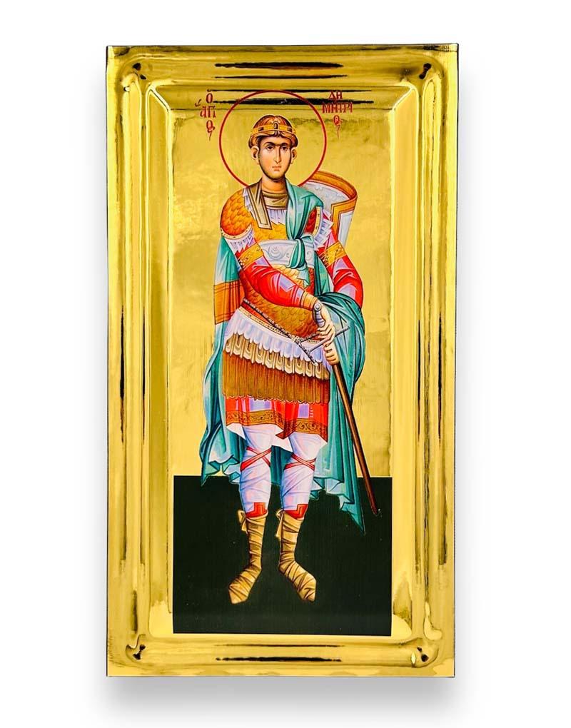 Saint Demetrios handmade Greek Orthodox serigraphy icon on engraved wood - TheHolyArt