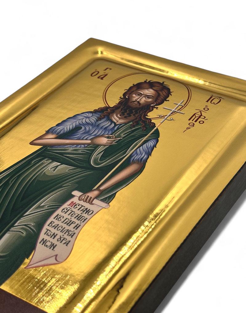 Saint John the Forerunner handmade Greek Orthodox serigraphy icon on engraved wood - TheHolyArt