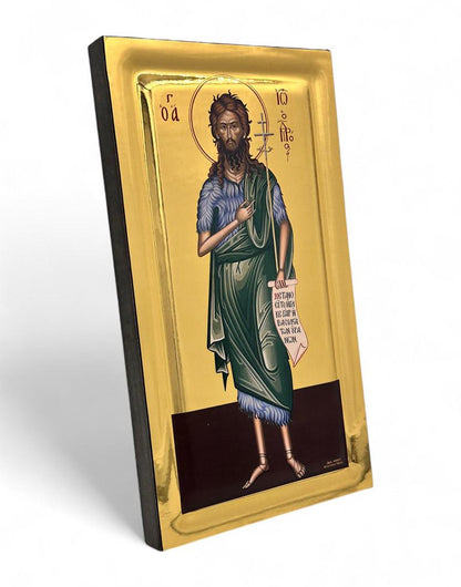 Saint John the Forerunner handmade Greek Orthodox serigraphy icon on engraved wood - TheHolyArt