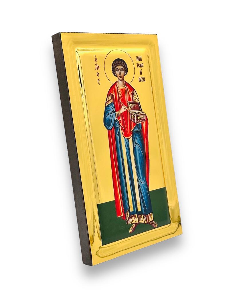 Saint Panteleimon handmade Greek Orthodox serigraphy icon on engraved wood - TheHolyArt