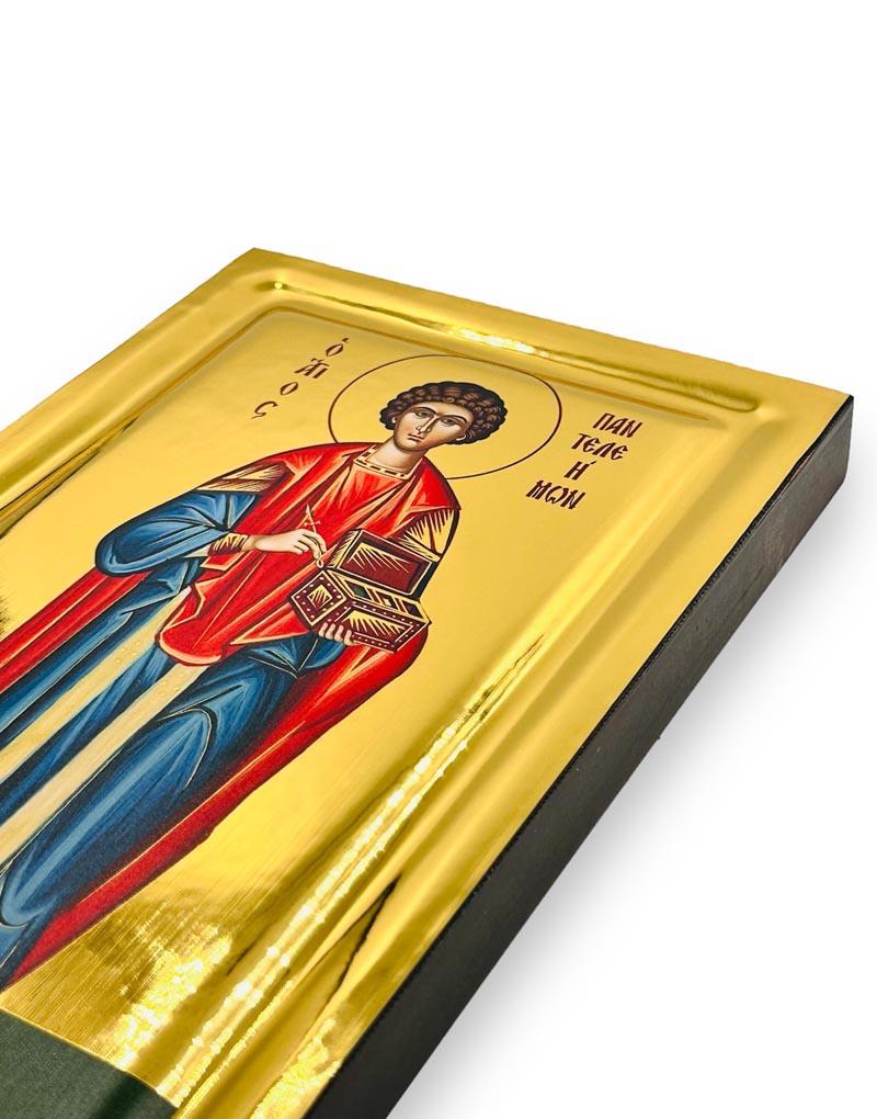 Saint Panteleimon handmade Greek Orthodox serigraphy icon on engraved wood - TheHolyArt