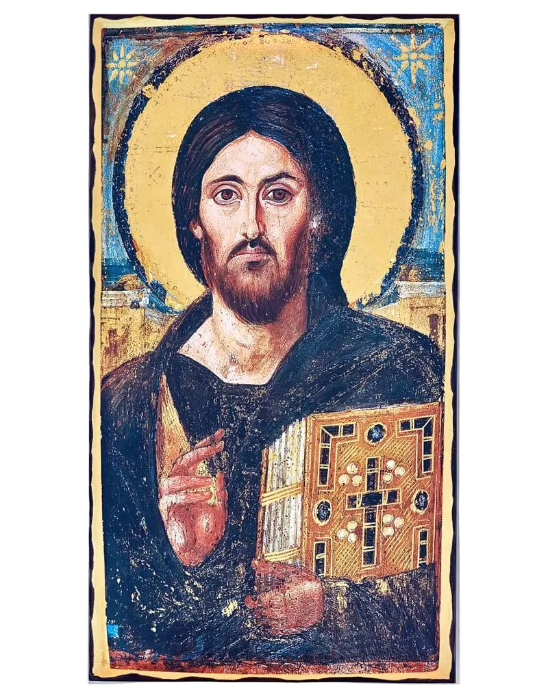 Jesus Christ Pantocrator of Sinai Serigraphy Icon - Engraved Wood