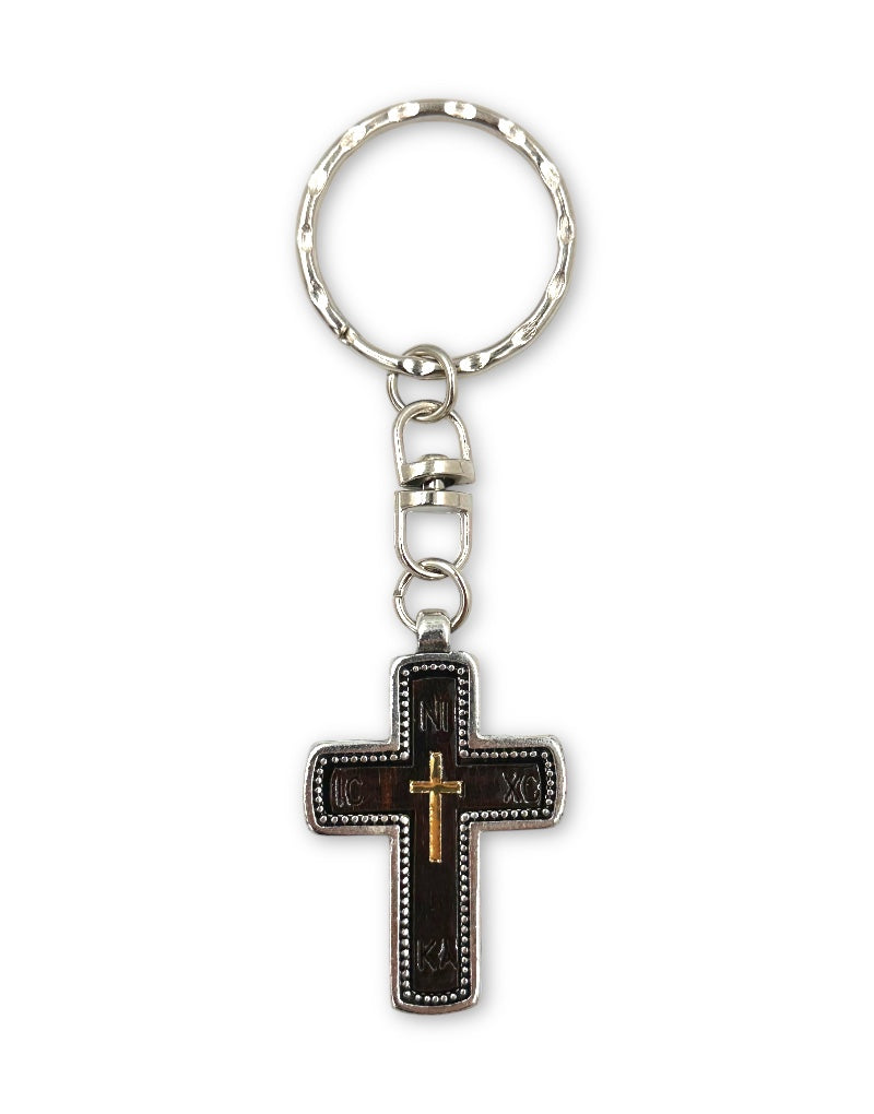 Cross keychain IC XC NIKA engraved Lord Jesus Christ have mercy on me