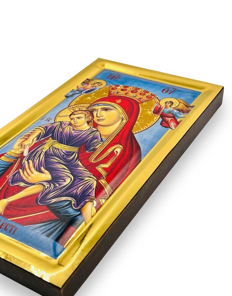 Virgin Mary Axion Estin handmade Greek Orthodox serigraphy icon on engraved wood - TheHolyArt