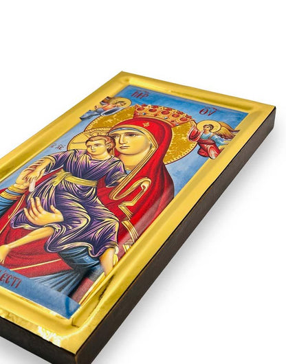 Virgin Mary Axion Estin handmade Greek Orthodox serigraphy icon on engraved wood - TheHolyArt