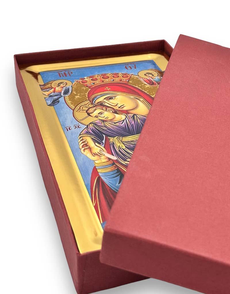 Virgin Mary Axion Estin handmade Greek Orthodox serigraphy icon on engraved wood - TheHolyArt