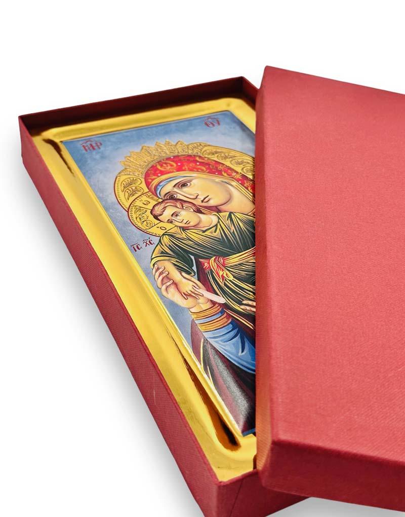 Virgin Mary of Kykkos handmade Greek Orthodox serigraphy icon on engraved wood - TheHolyArt