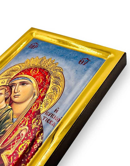 Virgin Mary of Kykkos handmade Greek Orthodox serigraphy icon on engraved wood - TheHolyArt
