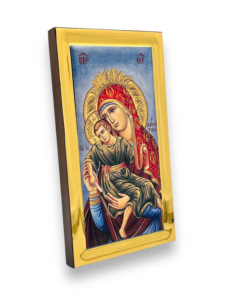 Virgin Mary of Kykkos handmade Greek Orthodox serigraphy icon on engraved wood - TheHolyArt