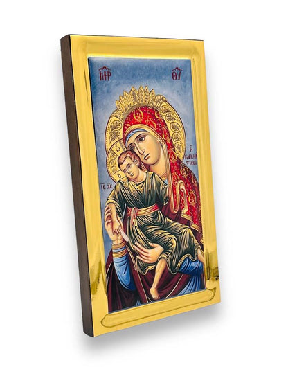 Virgin Mary of Kykkos handmade Greek Orthodox serigraphy icon on engraved wood - TheHolyArt