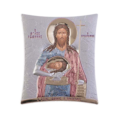 Saint John icon, Handmade Silver 925 Greek Orthodox icon of St John Baptist Forerunner, Byzantine art wall hanging on wood religious plaque - TheHolyArt