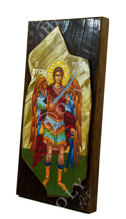 Archangel Michael icon, Handmade Greek Orthodox icon of St Michael, Byzantine art wall hanging on wood plaque icon, religious decor - TheHolyArt