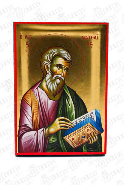 Saint Matthew the Evangelist Orthodox Icon, Serigraphy Canvas with Gold Leaf, Handmade Greek Byzantine Wall Art