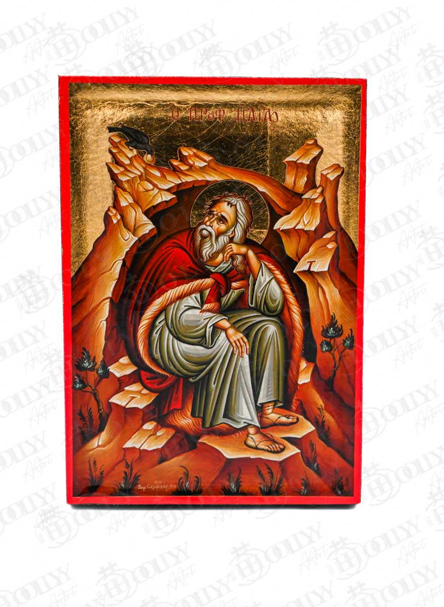 Prophet Elijah Orthodox Icon, Serigraphy Canvas with Gold Leaf, Handmade Greek Byzantine Wall Art