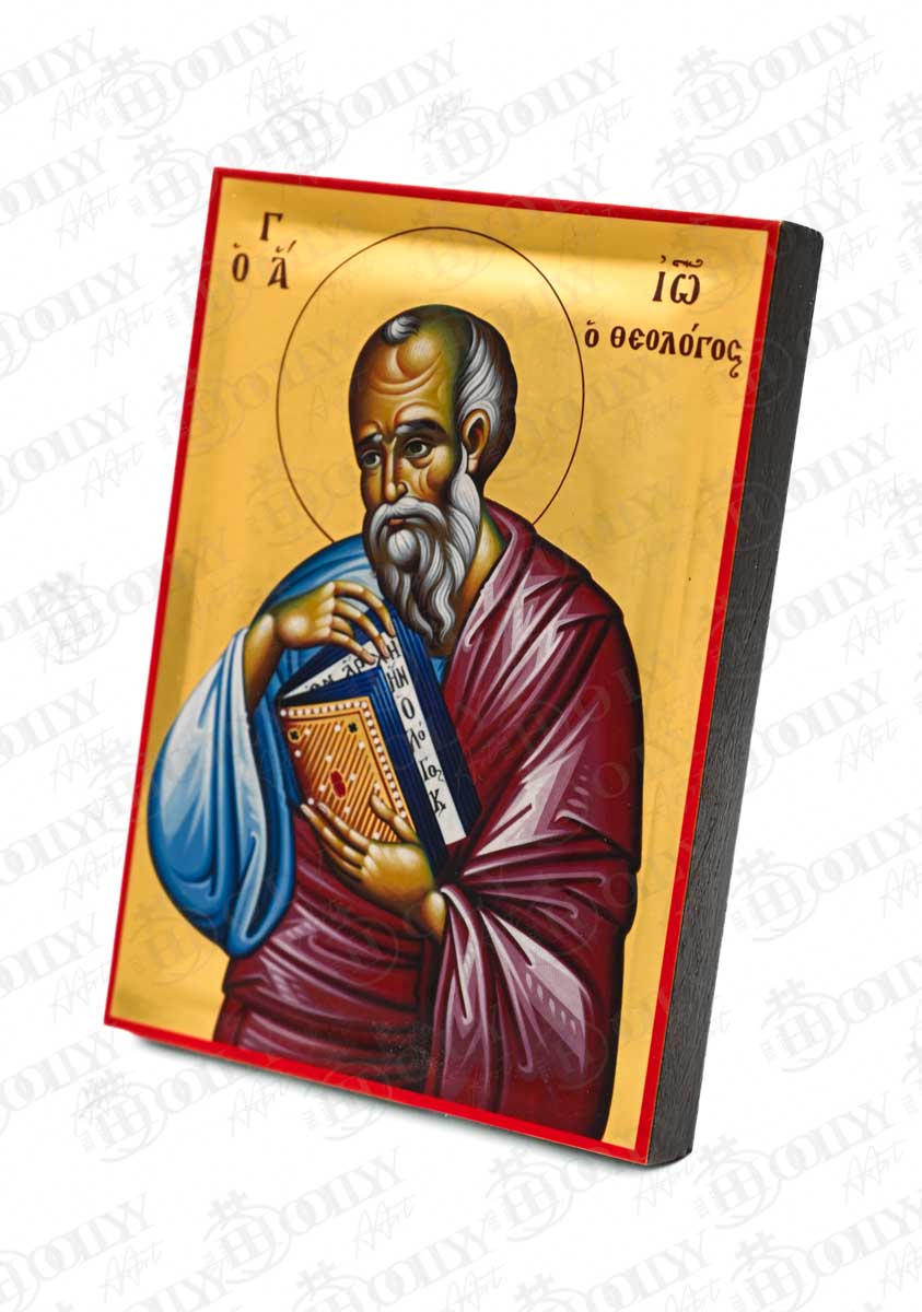 Saint John the Theologian Orthodox Icon, Serigraphy Canvas with Gold Leaf, Handmade Greek Byzantine Wall Art