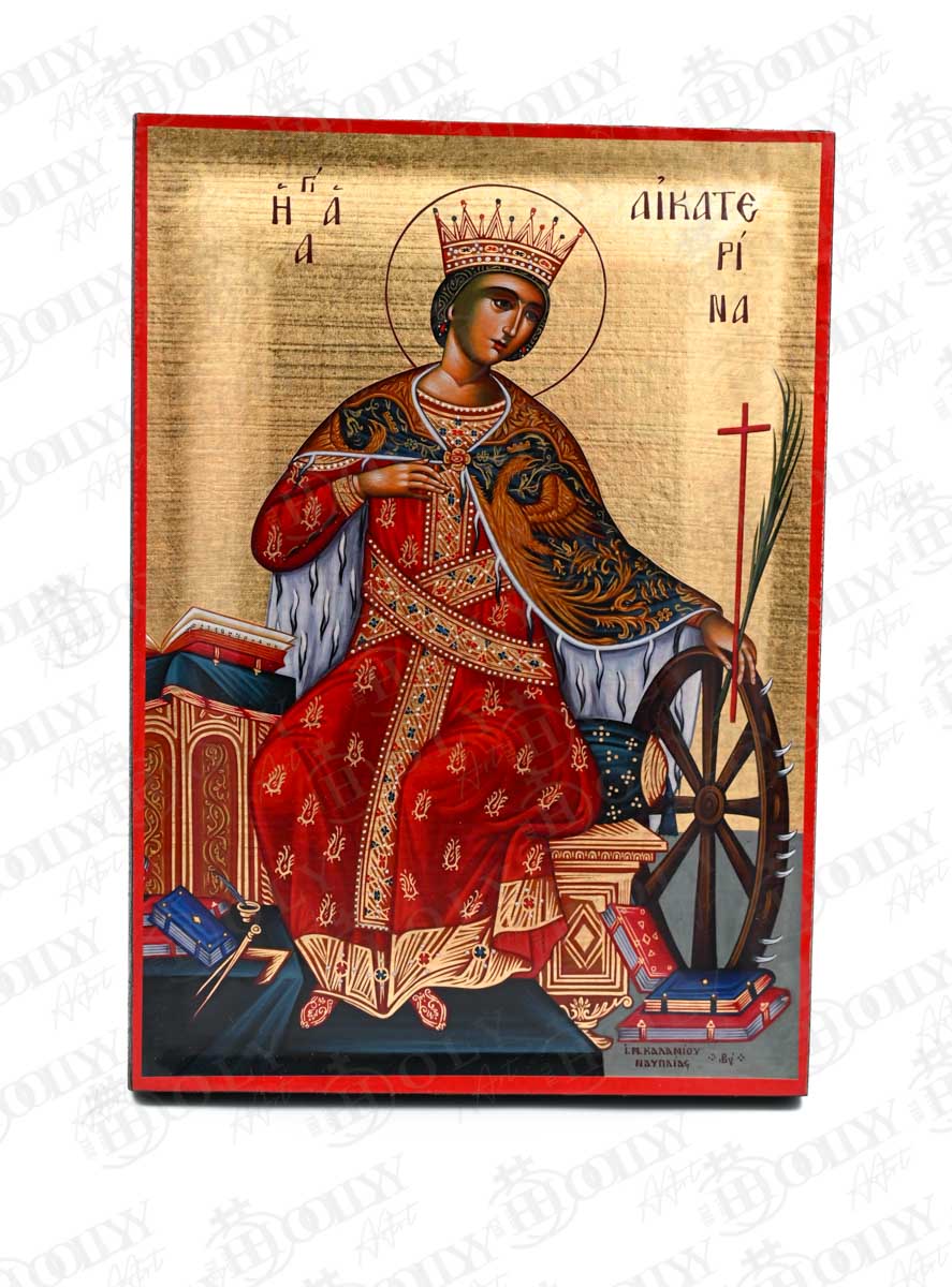 Saint Catherine of Sinai Orthodox Icon, Serigraphy Canvas with Gold Leaf, Handmade Greek Byzantine Wall Art