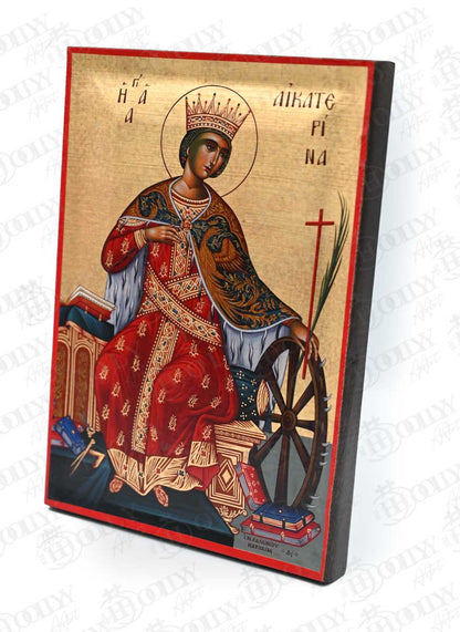 Saint Catherine of Sinai Orthodox Icon, Serigraphy Canvas with Gold Leaf, Handmade Greek Byzantine Wall Art