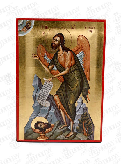 Saint John the Baptist Orthodox Icon, Serigraphy Canvas with Gold Leaf, Handmade Greek Byzantine Wall Art