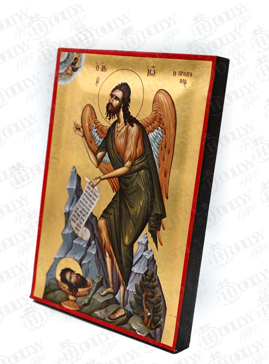 Saint John the Baptist Orthodox Icon, Serigraphy Canvas with Gold Leaf, Handmade Greek Byzantine Wall Art