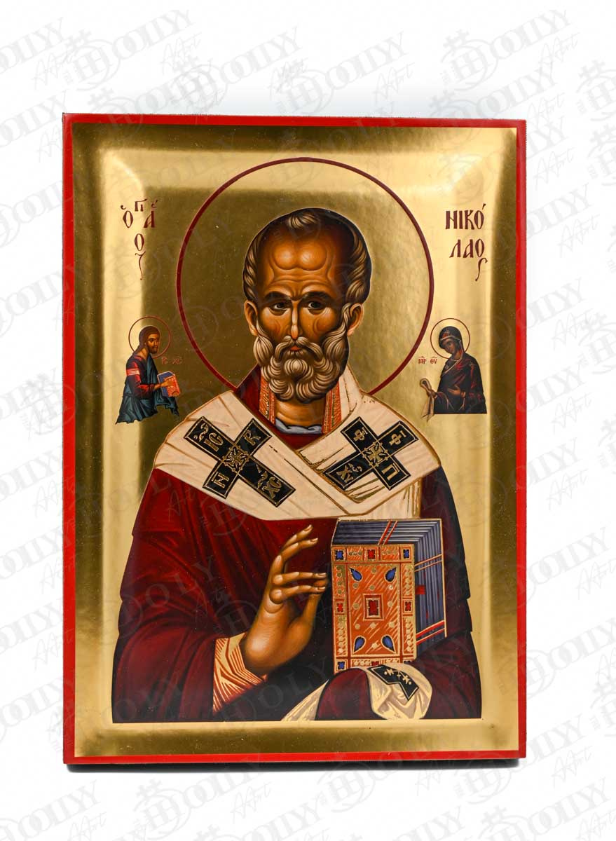 Saint Nicholas the Wonderworker Orthodox Icon, Serigraphy Canvas with Gold Leaf, Handmade Greek Byzantine Wall Art