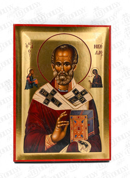 Saint Nicholas the Wonderworker Orthodox Icon, Serigraphy Canvas with Gold Leaf, Handmade Greek Byzantine Wall Art