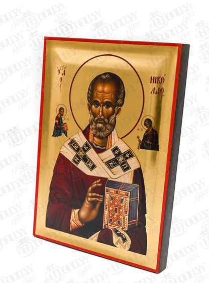 Saint Nicholas the Wonderworker Orthodox Icon, Serigraphy Canvas with Gold Leaf, Handmade Greek Byzantine Wall Art