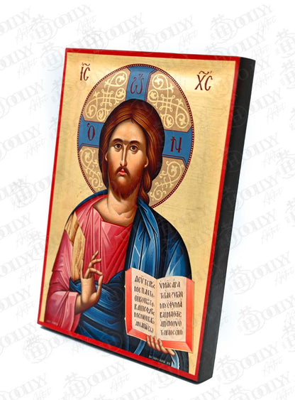 Jesus Christ Pantocrator Orthodox Icon, Serigraphy Canvas with Gold Leaf, Handmade Greek Byzantine Religious Wall Art