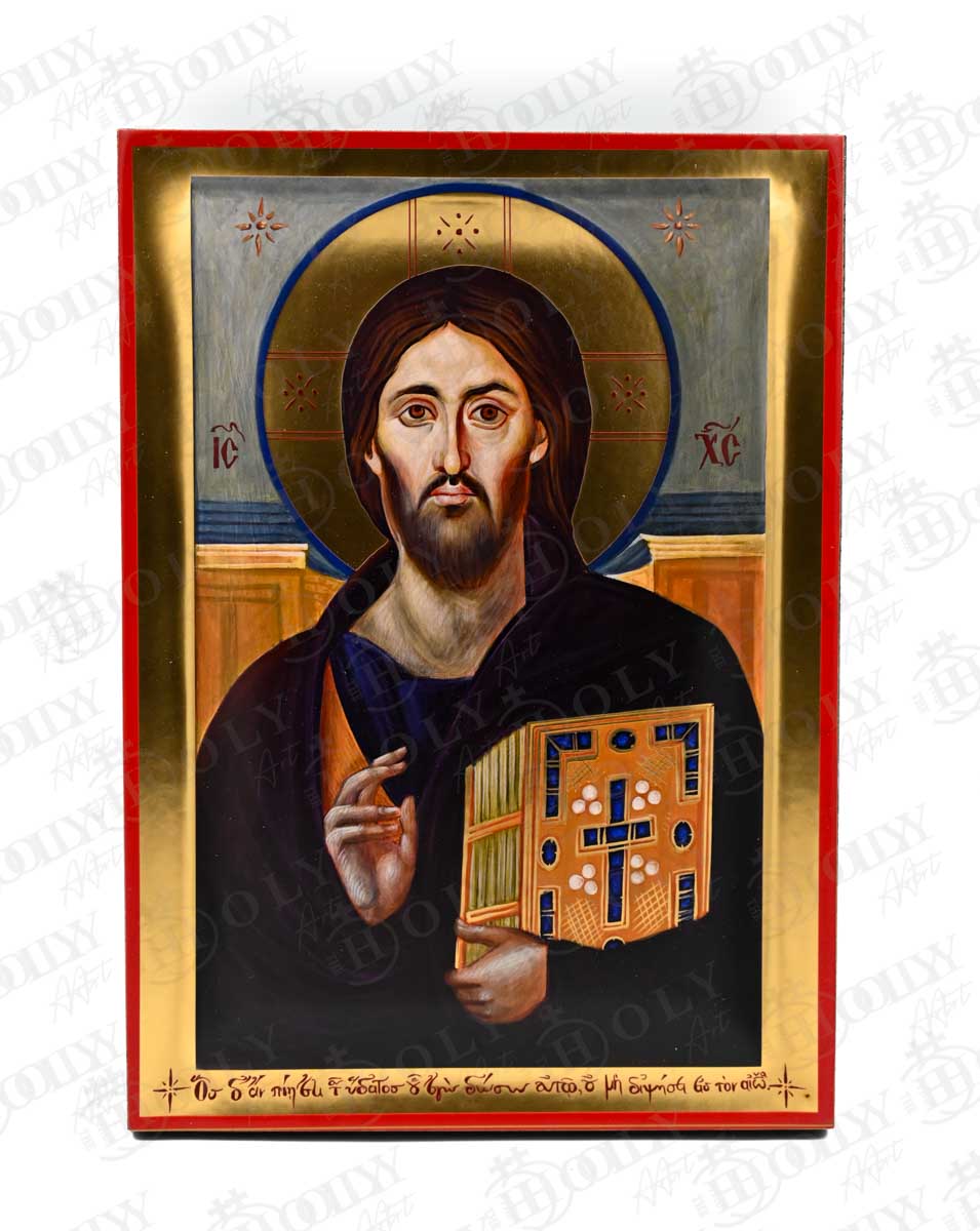 Jesus Christ of Sinai Orthodox Icon, Serigraphy Canvas with Gold Leaf, Handmade Greek Byzantine Religious Wall Art