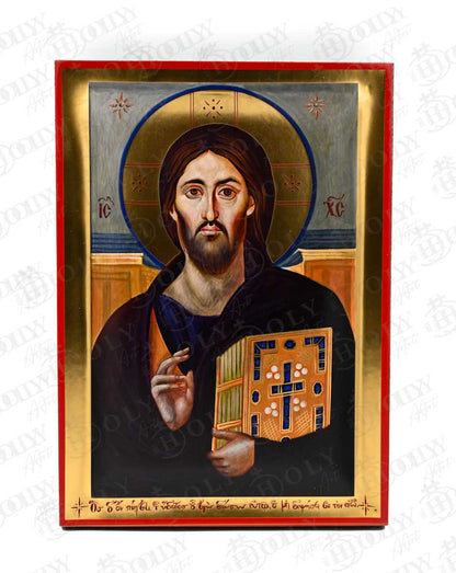 Jesus Christ of Sinai Orthodox Icon, Serigraphy Canvas with Gold Leaf, Handmade Greek Byzantine Religious Wall Art
