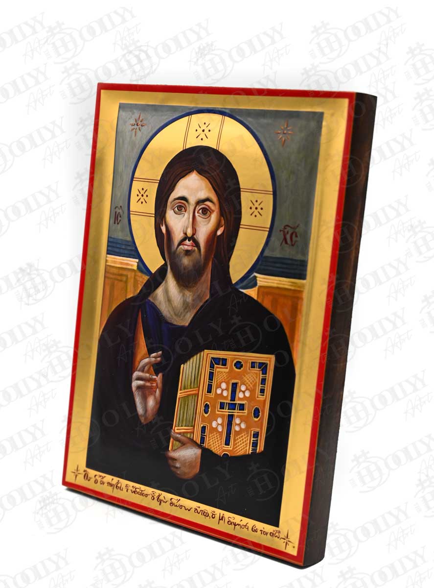 Jesus Christ of Sinai Orthodox Icon, Serigraphy Canvas with Gold Leaf, Handmade Greek Byzantine Religious Wall Art