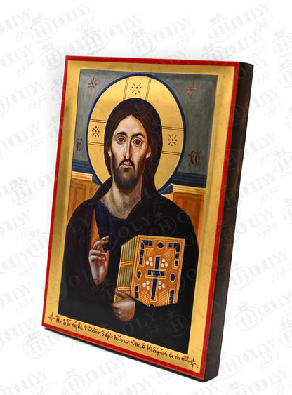 Jesus Christ of Sinai Orthodox Icon, Serigraphy Canvas with Gold Leaf, Handmade Greek Byzantine Religious Wall Art