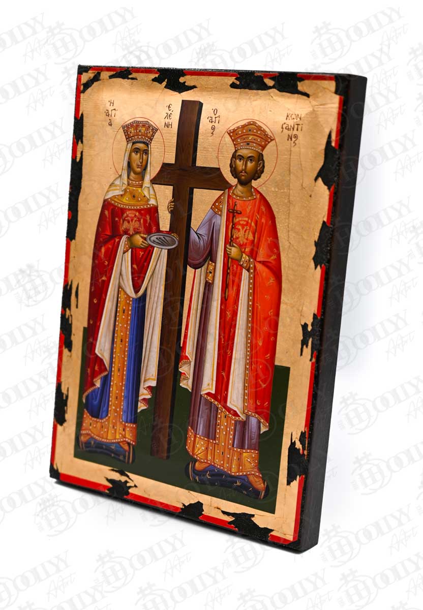 Saints Constantine and Helen Orthodox Icon, Serigraphy Canvas with Gold Leaf, Handmade Greek Byzantine Wall Art