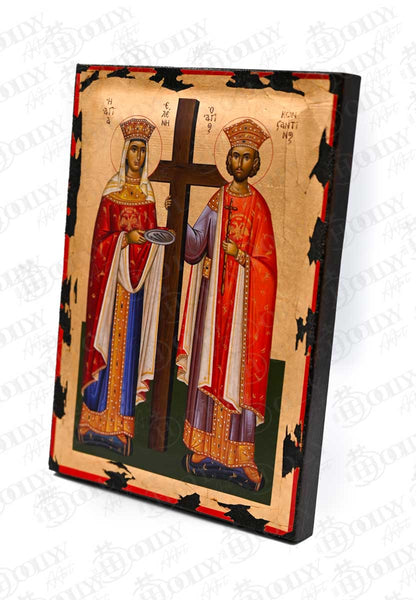 Saints Constantine and Helen Orthodox Icon, Serigraphy Canvas with Gold Leaf, Handmade Greek Byzantine Wall Art
