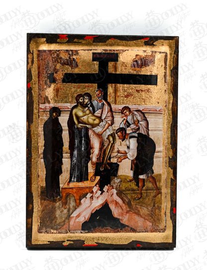 The Crucifixion of Christ Orthodox Icon, Serigraphy Canvas with Gold Leaf, Handmade Greek Byzantine Wall Art