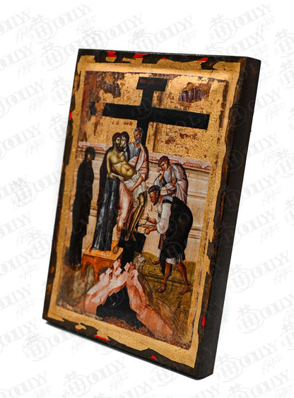 The Crucifixion of Christ Orthodox Icon, Serigraphy Canvas with Gold Leaf, Handmade Greek Byzantine Wall Art