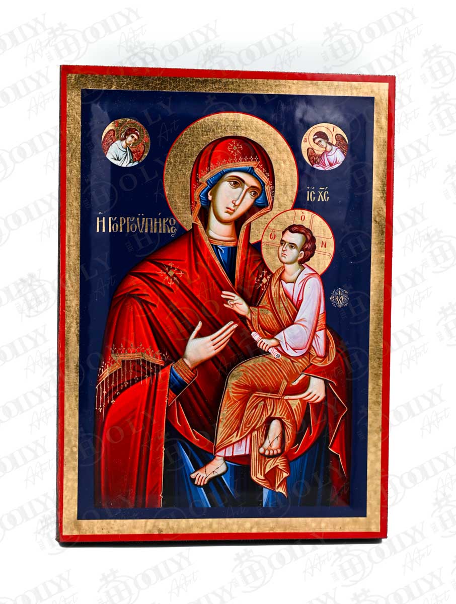 Panagia Gorgoypikoos Orthodox Icon, Serigraphy Canvas with Gold Leaf, Handmade Greek Byzantine Religious Wall Art