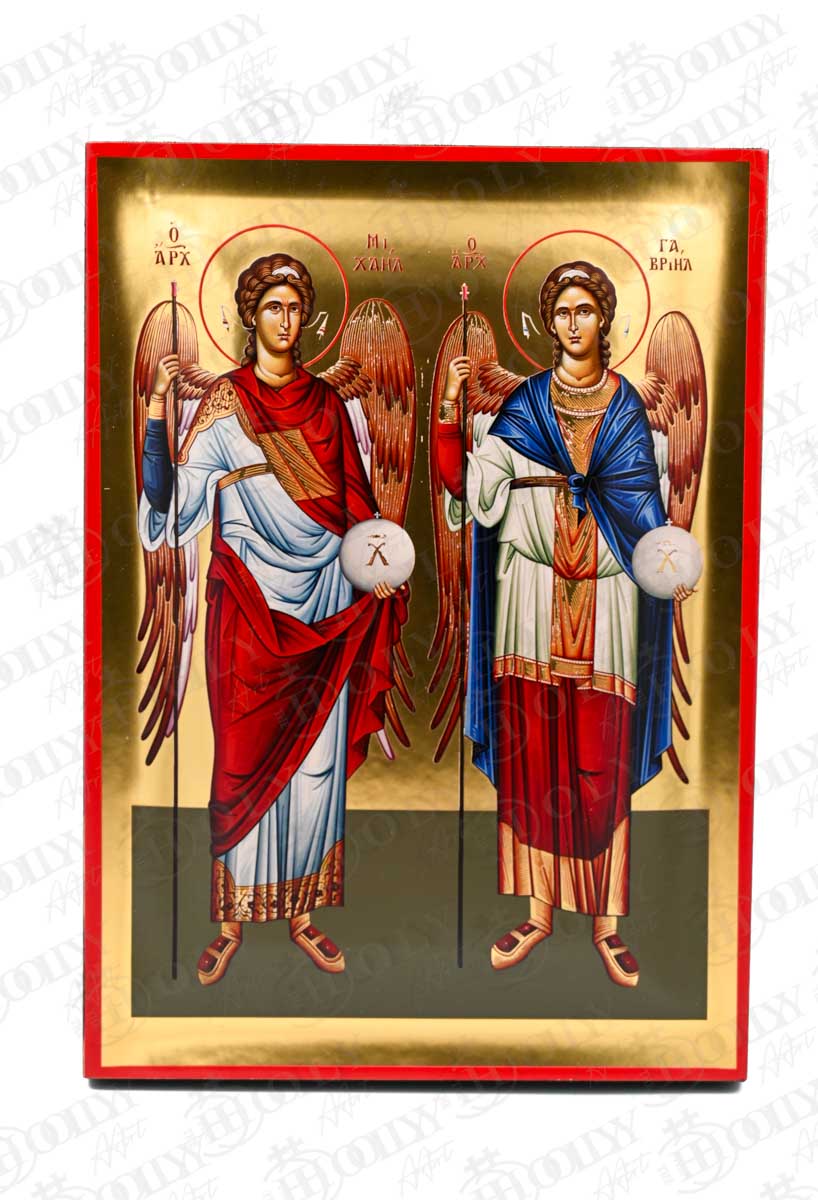 Archangels Michael and Gabriel Orthodox Icon, Serigraphy Canvas with Gold Leaf, Handmade Greek Byzantine Wall Art