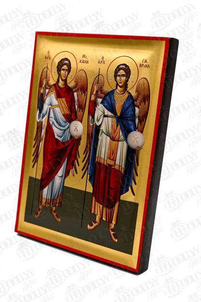 Archangels Michael and Gabriel Orthodox Icon, Serigraphy Canvas with Gold Leaf, Handmade Greek Byzantine Wall Art